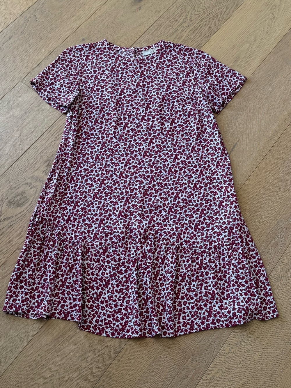 LOFT Burgundy Floral Short-Sleeve Swing Dress Size 4